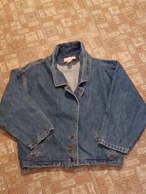 Denim Button-Front Jacket in Blue Vintage 1090's Oversize Jean Jacket